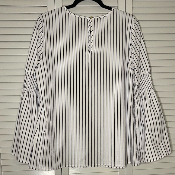 Michael Kors Bell Sleeve Blue and White Striped Blouse - Picture 2 of 5